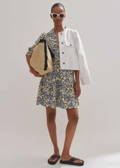 Batik Floral Print Short Slub Dress