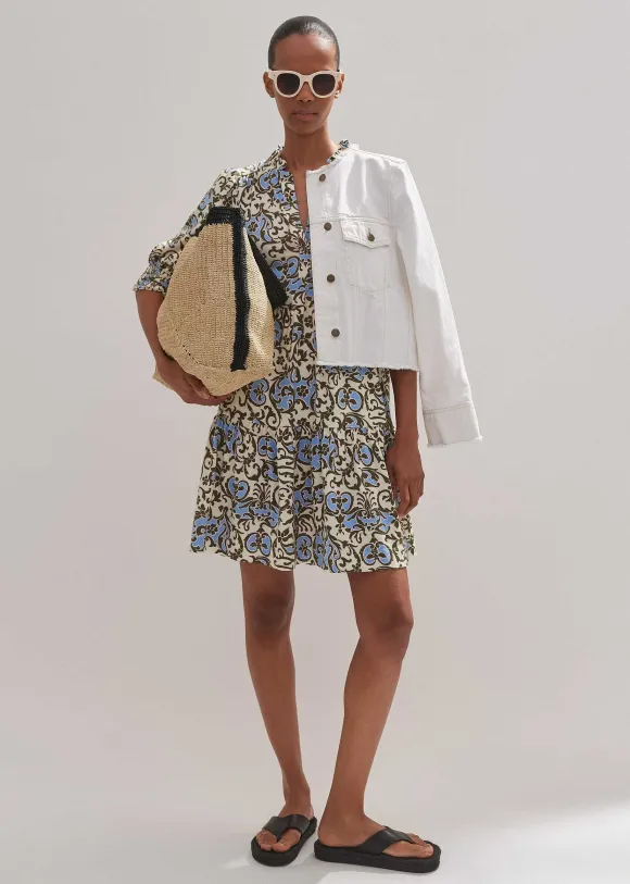 Batik Floral Print Short Slub Dress