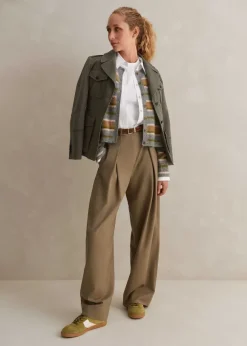 Brushed Cashmere Crew Neck Stripe Cardigan