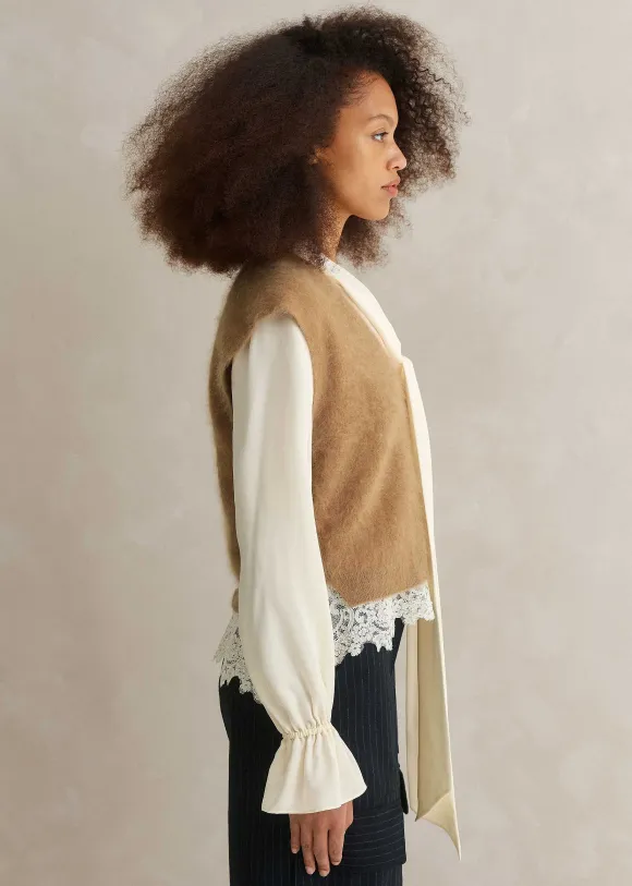 Brushed Cashmere V Neck Cropped Vest