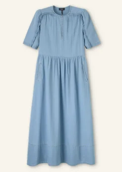 Chambray Relaxed Ruffle Midi Dress
