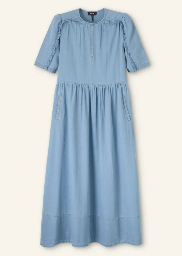 Chambray Relaxed Ruffle Midi Dress