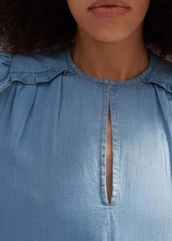Chambray Relaxed Ruffle Midi Dress