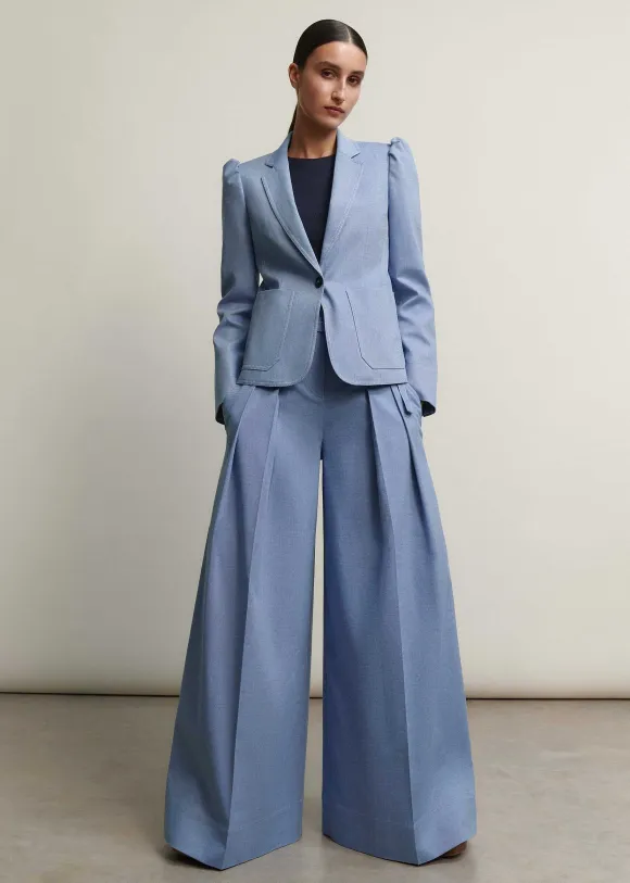 Chambray Tailoring Wide-Leg Trouser Suit