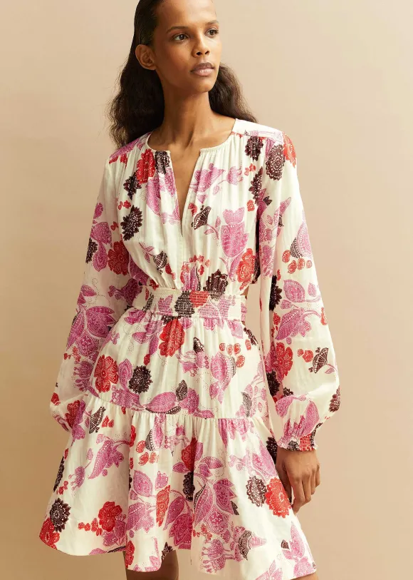Cheesecloth Bali Print Fit And Flare Dress
