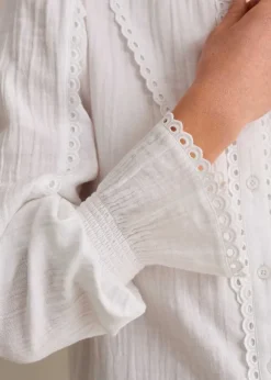 Cheesecloth Broderie Trim Blouse