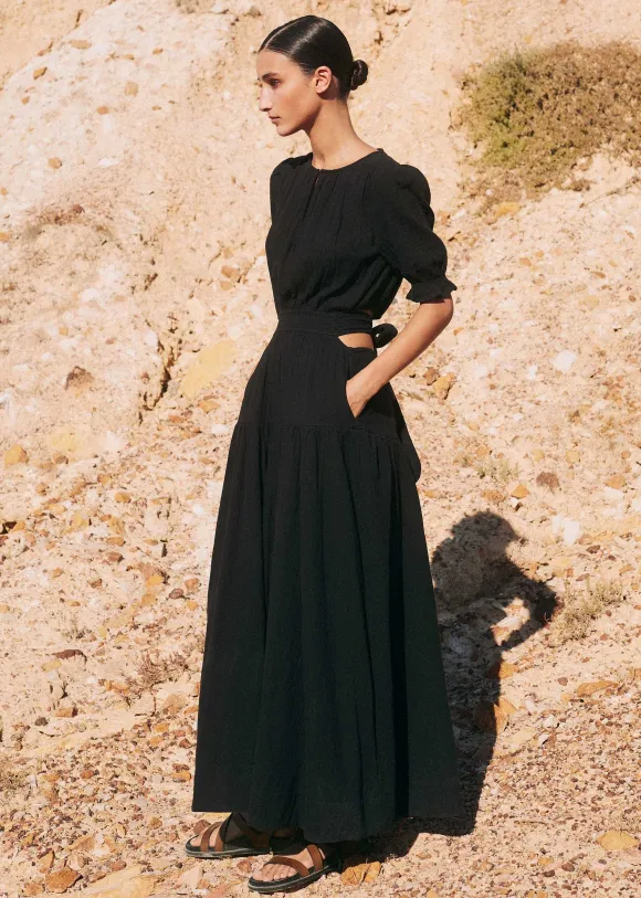 Cheesecloth Cut Out Full-Length Dress