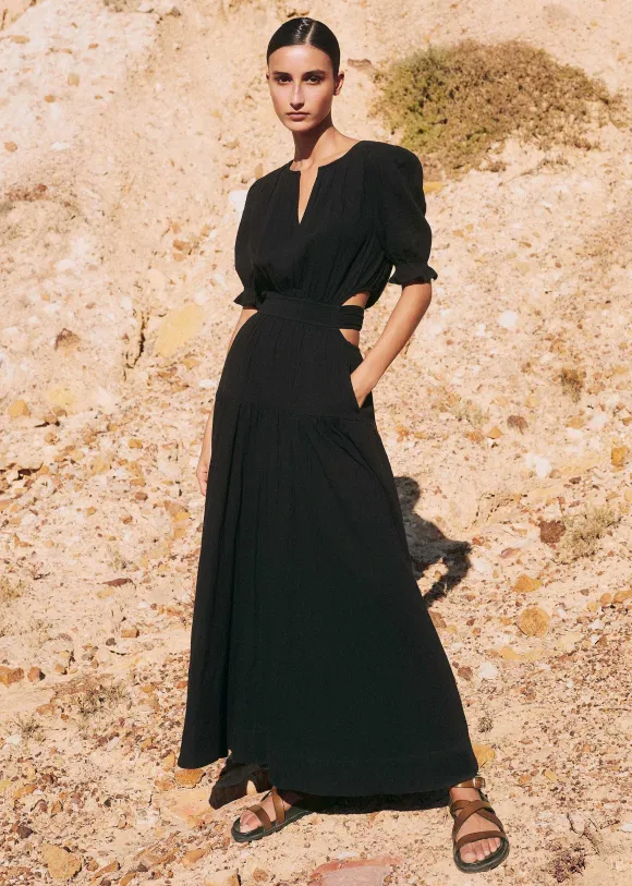 Cheesecloth Cut Out Full-Length Dress