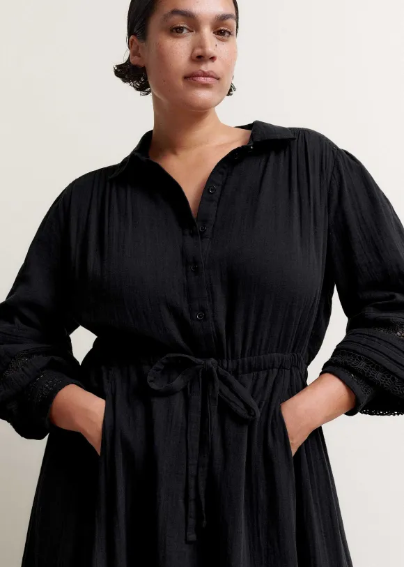 Cheesecloth Drawstring Maxi Dress
