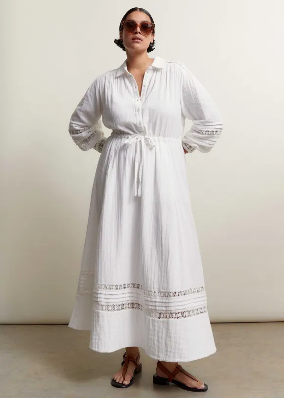 Cheesecloth Drawstring Maxi Dress