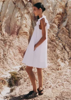 Cheesecloth Frill Short Swing Dress + Belt