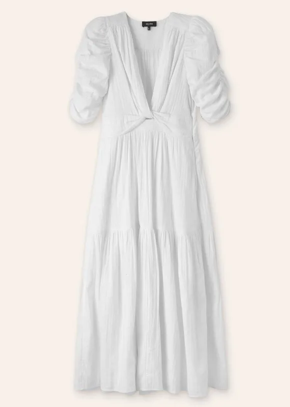 Cheesecloth Gathered Sleeve Maxi Dress