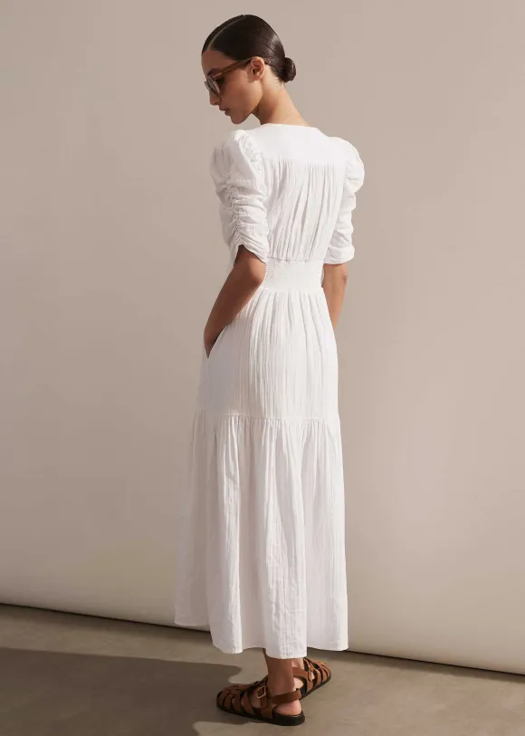 Cheesecloth Gathered Sleeve Maxi Dress