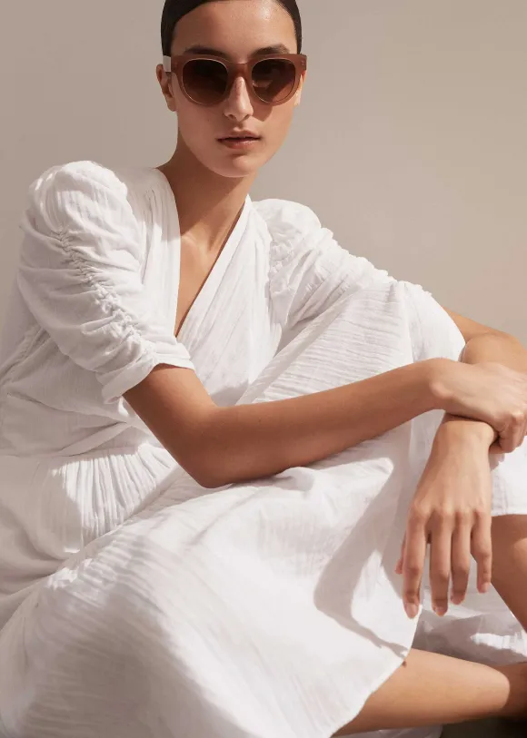 Cheesecloth Gathered Sleeve Maxi Dress