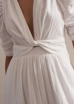 Cheesecloth Gathered Sleeve Maxi Dress
