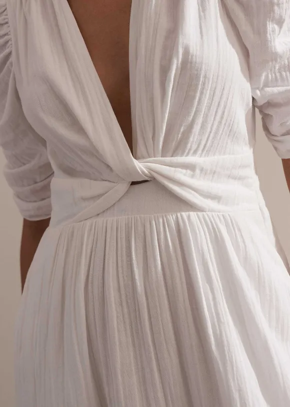 Cheesecloth Gathered Sleeve Maxi Dress