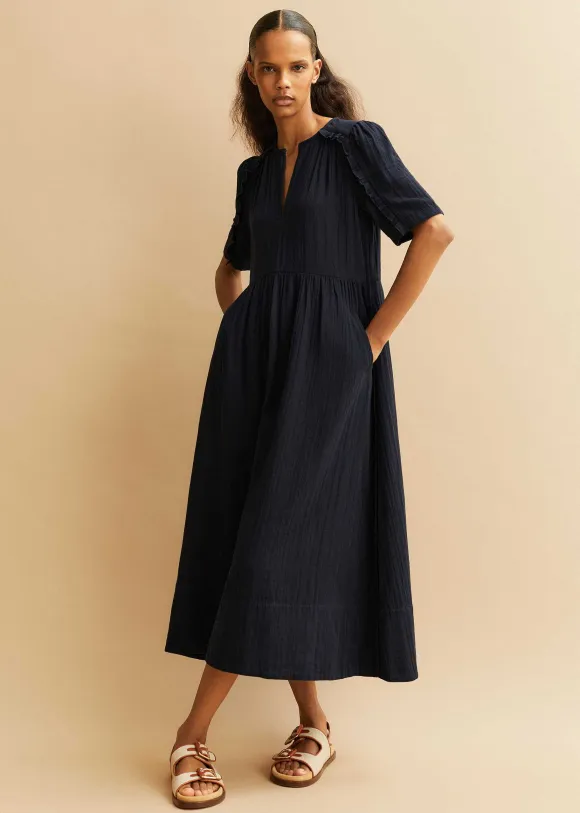 Cheesecloth Relaxed Ruffle Midi Dress