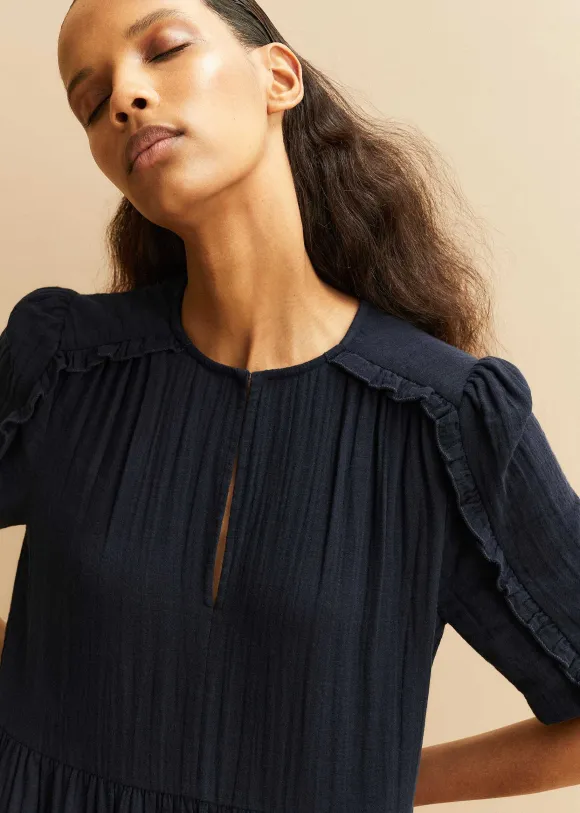 Cheesecloth Relaxed Ruffle Midi Dress