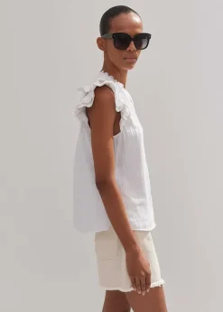 Cheesecloth Ruffle Sleeveless Blouse