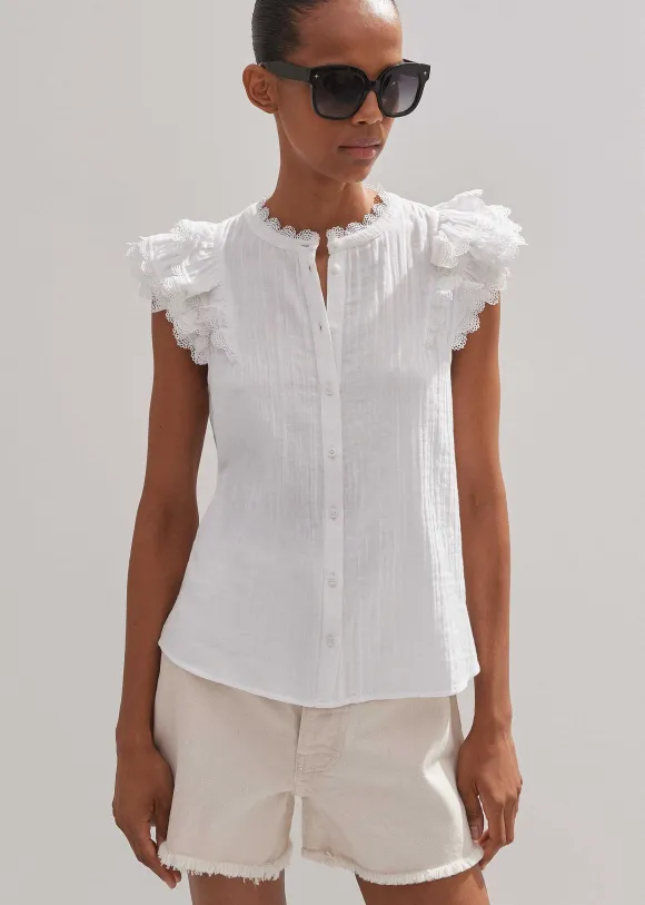 Cheesecloth Ruffle Sleeveless Blouse