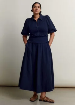 Cheesecloth Shirred Maxi Shirt Dress