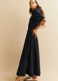Cheesecloth Shirred Maxi Shirt Dress