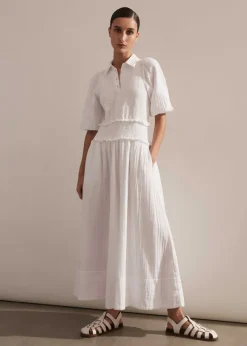 Cheesecloth Shirred Maxi Shirt Dress