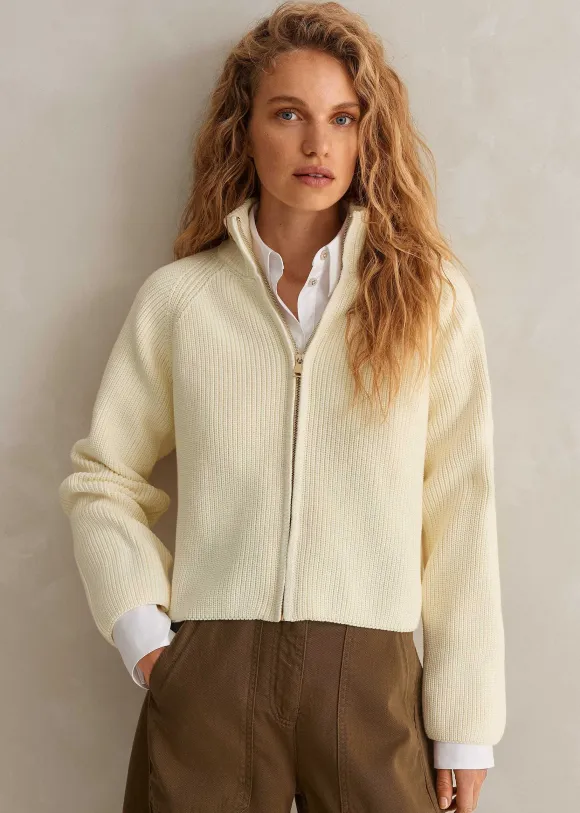 Chunky Cotton Rib Zip Through Cardigan