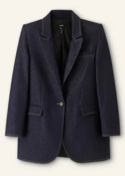 Cotton Blend Denim Sharp Shoulder Blazer