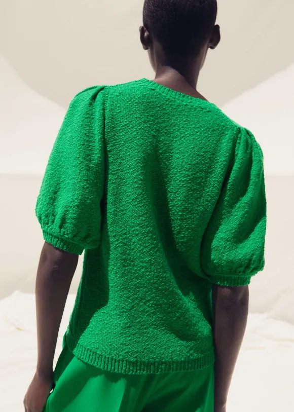 Cotton Boucl Pouf Sleeve Knit Tee