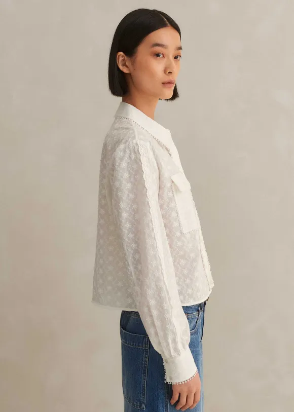 Cotton Broderie Cropped Jacket Blouse