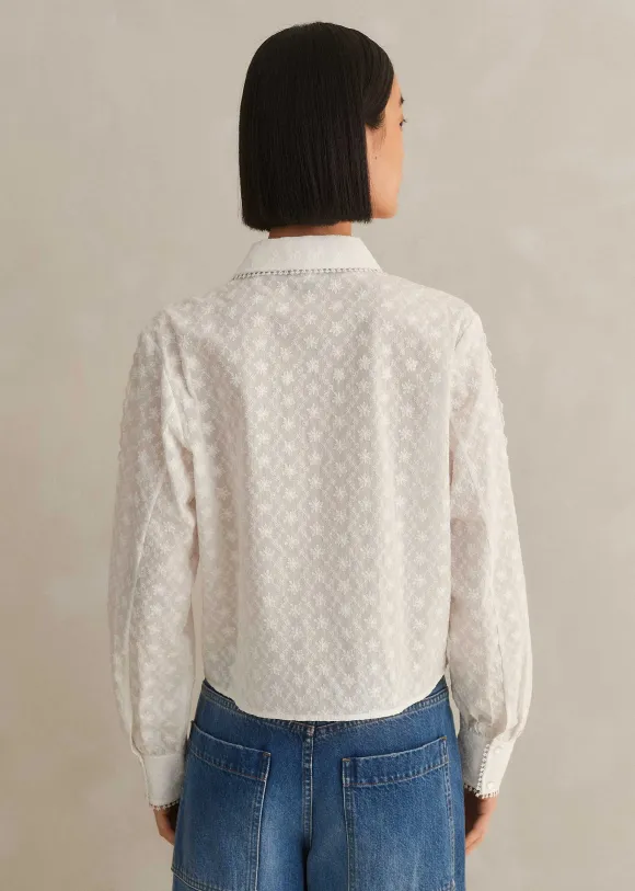 Cotton Broderie Cropped Jacket Blouse