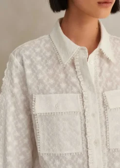 Cotton Broderie Cropped Jacket Blouse