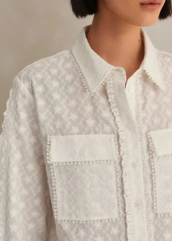 Cotton Broderie Cropped Jacket Blouse