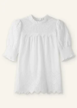 Cotton Broderie Highneck Top