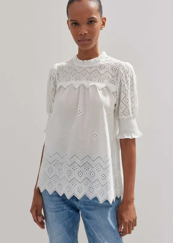 Cotton Broderie Highneck Top