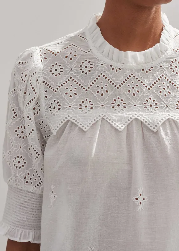 Cotton Broderie Highneck Top
