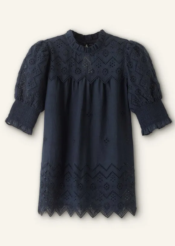 Cotton Broderie Highneck Top