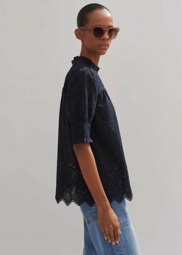 Cotton Broderie Highneck Top