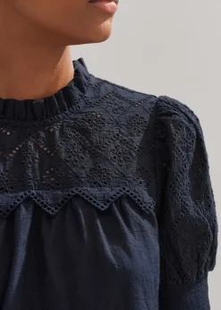 Cotton Broderie Highneck Top