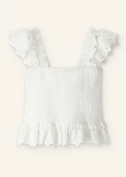 Cotton Delicate Broderie Shirred Top