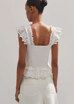 Cotton Delicate Broderie Shirred Top