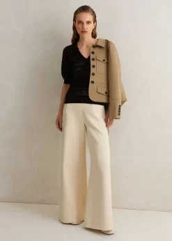Cotton Herringbone Wide-Leg Trouser