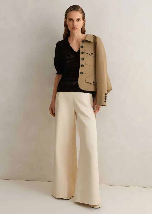 Cotton Herringbone Wide-Leg Trouser