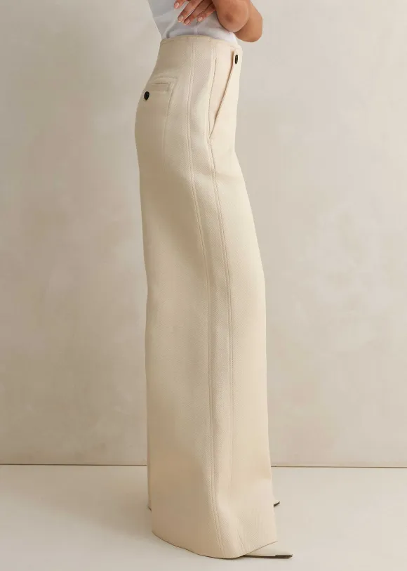 Cotton Herringbone Wide-Leg Trouser