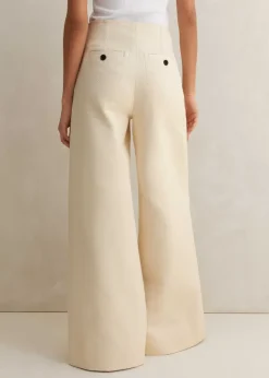 Cotton Herringbone Wide-Leg Trouser