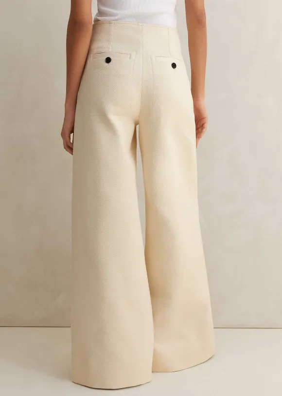 Cotton Herringbone Wide-Leg Trouser