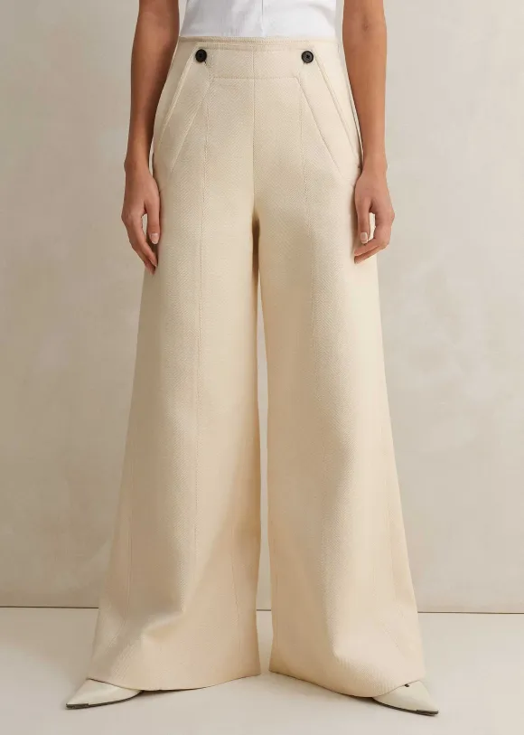 Cotton Herringbone Wide-Leg Trouser