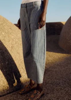 Cotton Indigo Stripe Engineered-Leg Trouser