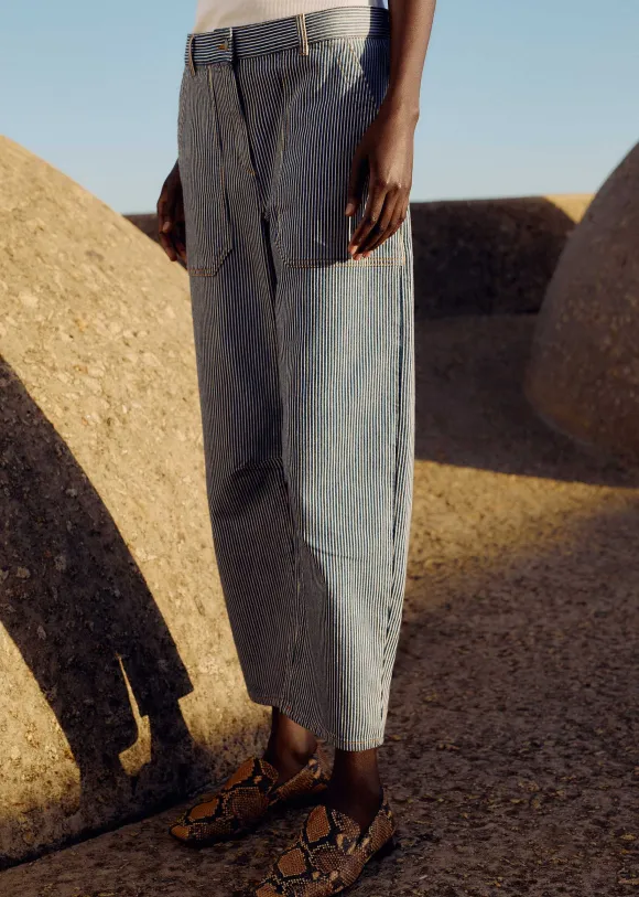 Cotton Indigo Stripe Engineered-Leg Trouser